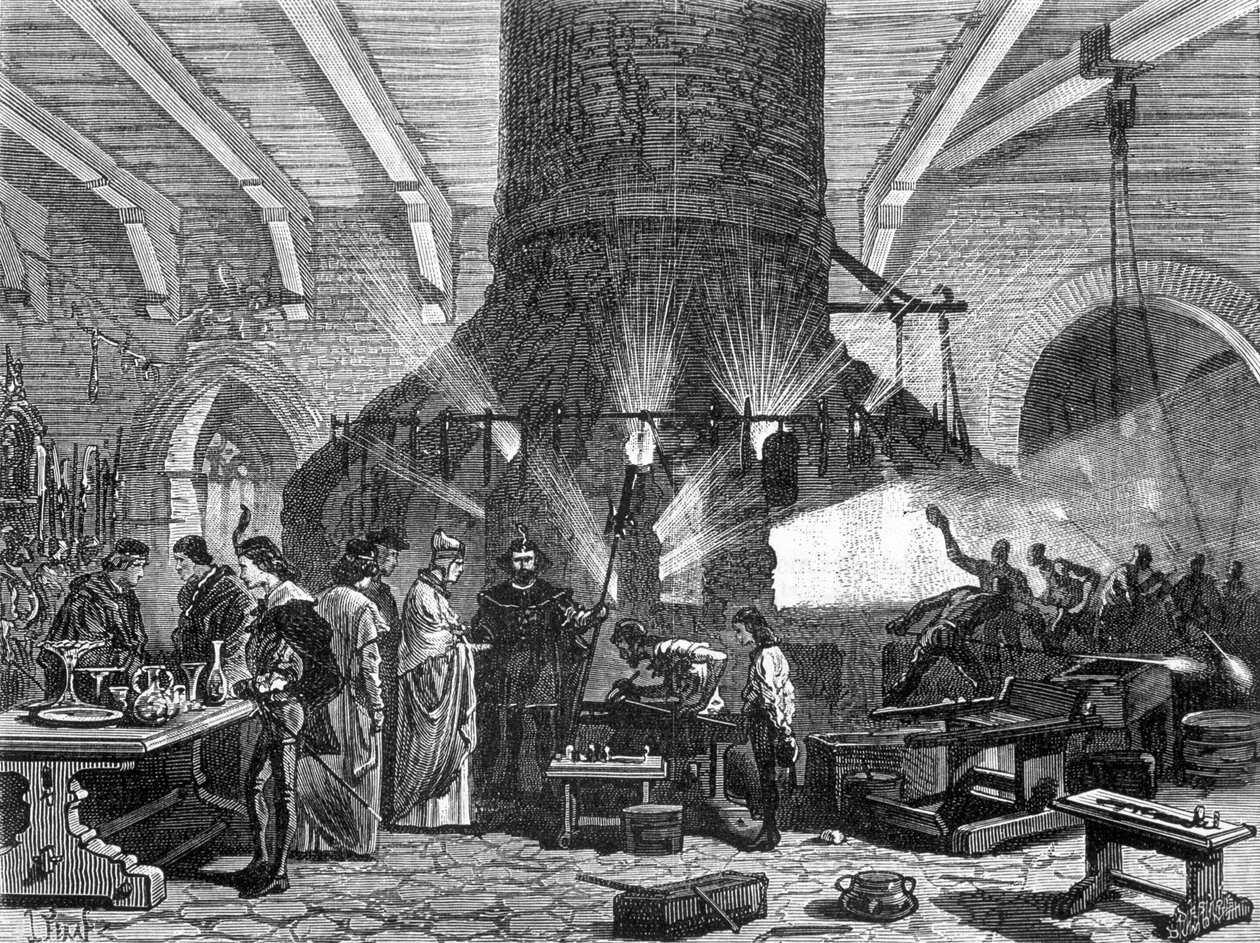 The Doge of Venice visiting the glassworks of Murano - in Wonders of Industry by Louis Figuier by Unknown artist
