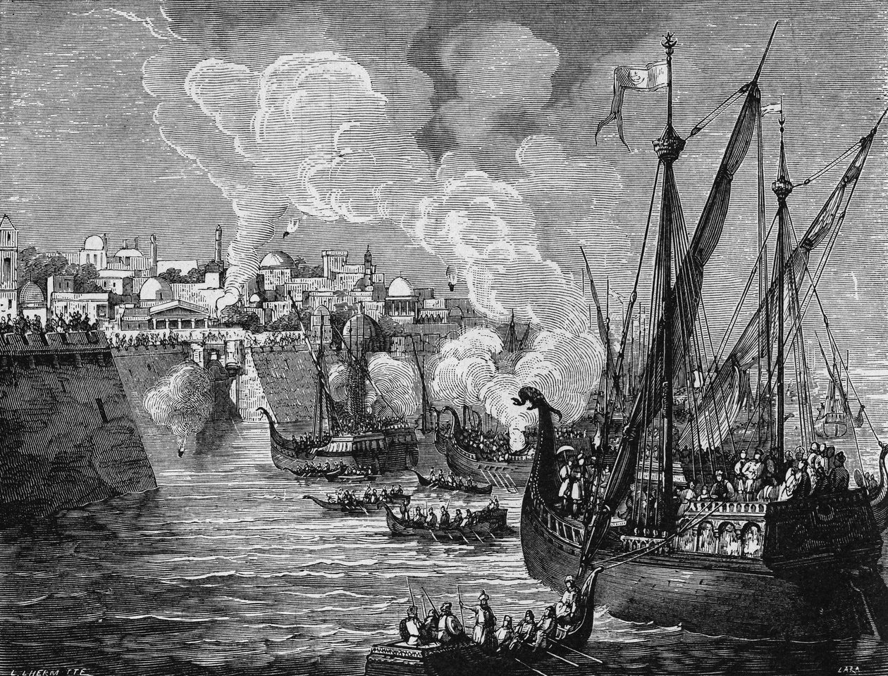 The Greek fire used by the besiegers and the besieged at the siege of Constantinople by Muhammad II in 1453. In 