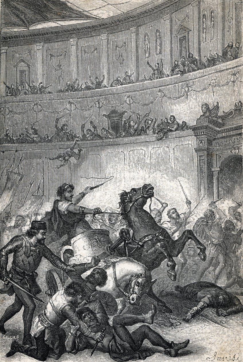 The Massacre of Thessalonica in 390. Engraving 1884 by Unknown artist