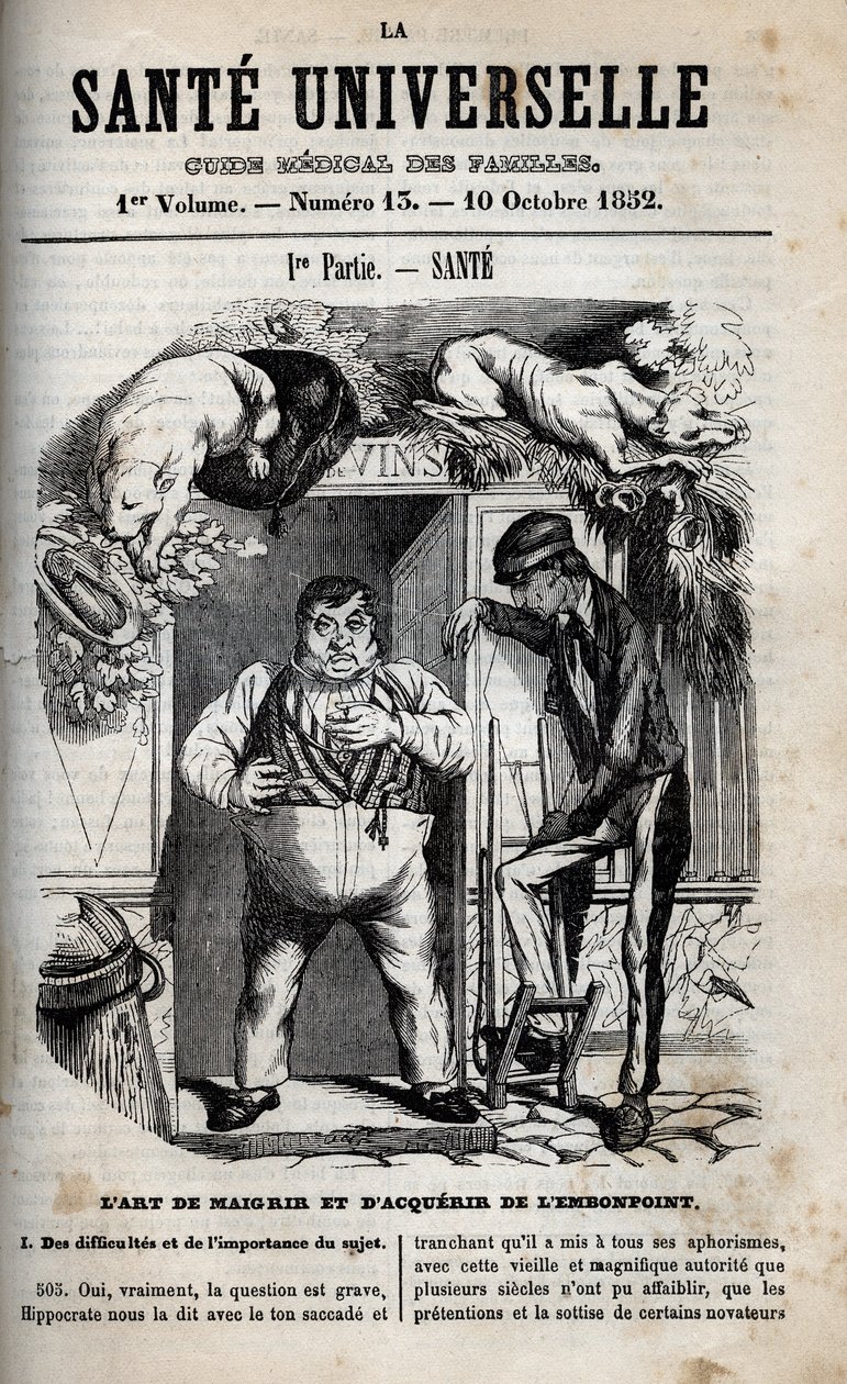 The art of losing weight and gaining weight - engraving in La Sante Universelle - Guide Medical des Familles 1852 by Unknown artist