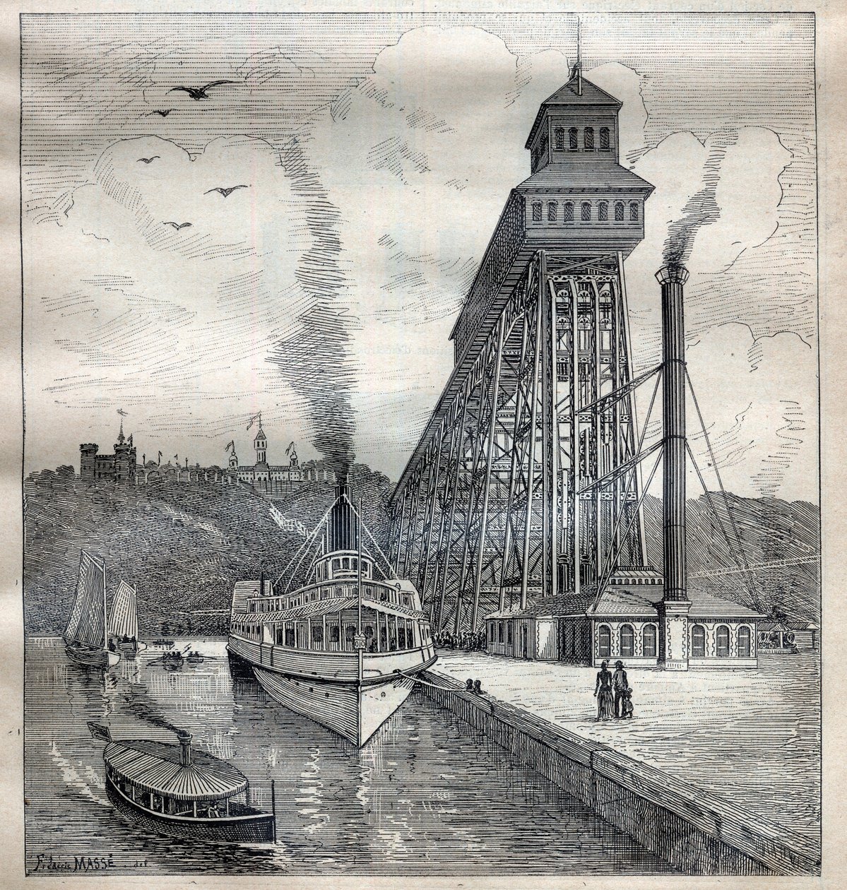 The lifts of Weehawken in the United States - Engraving in 