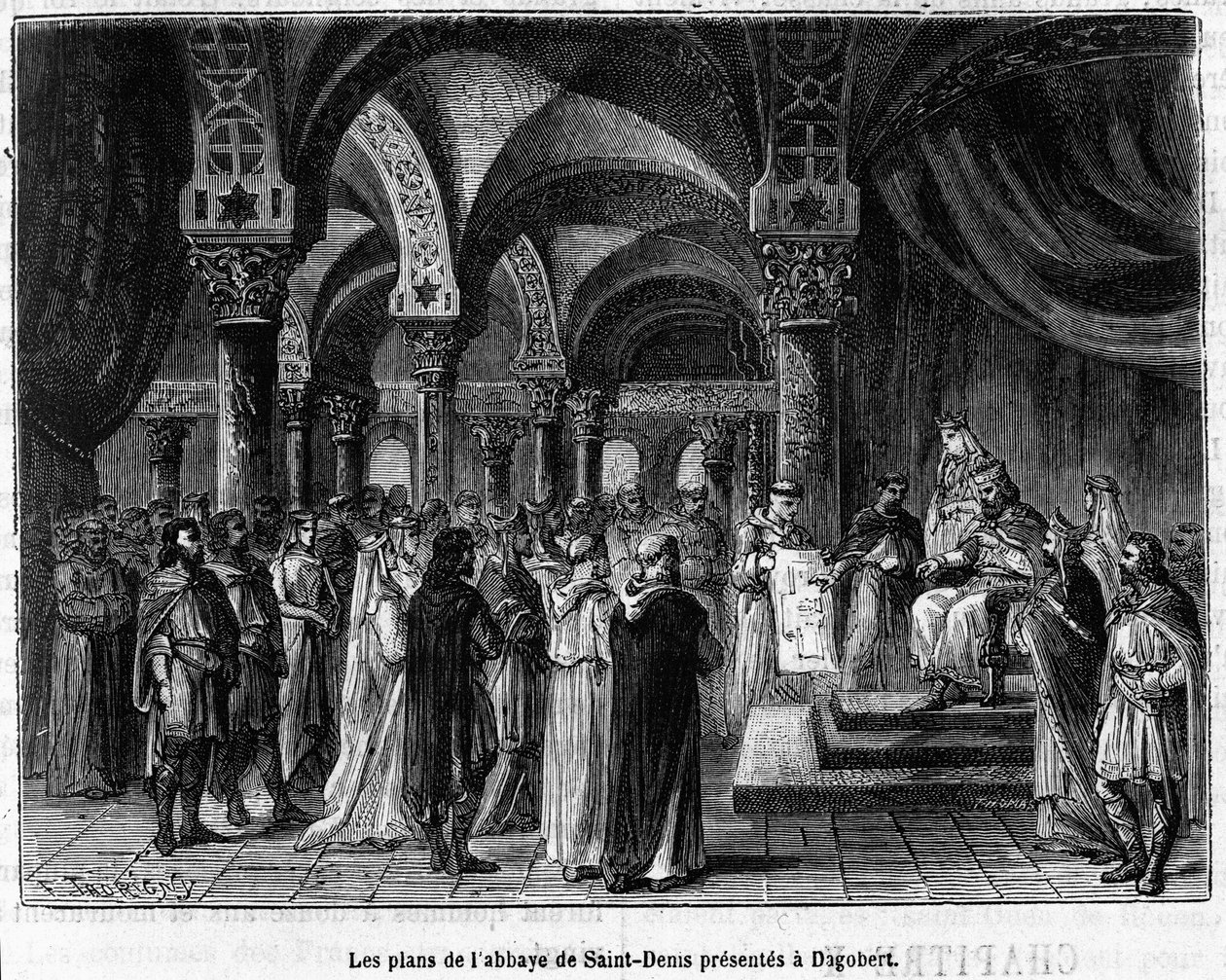 The plans of the abbey of Saint-Denis presented to Dagobert I - in “Histoire de France” by Henri Martin by Unknown artist