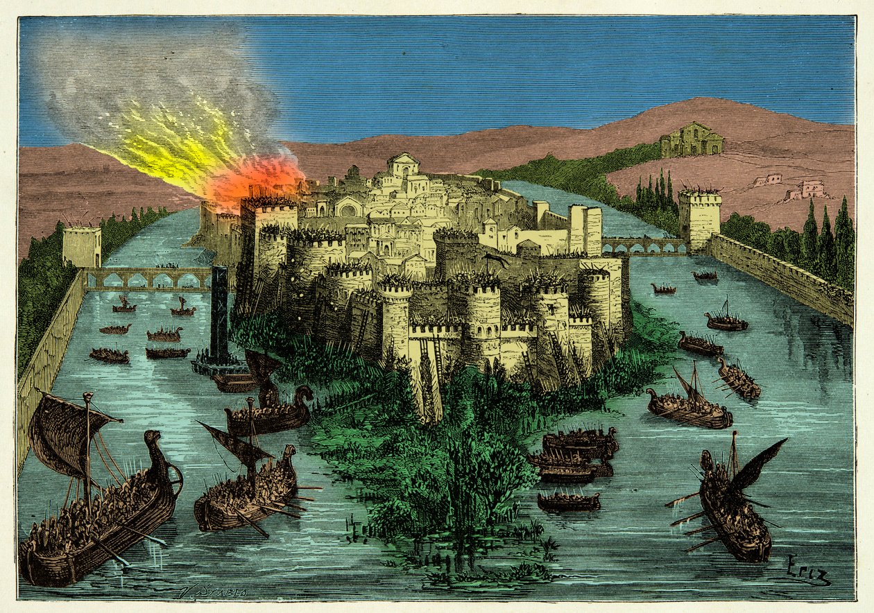 The Siege of Paris in 845 by the Vikings with Ragnar Lodbrok at Their Head by Unknown artist