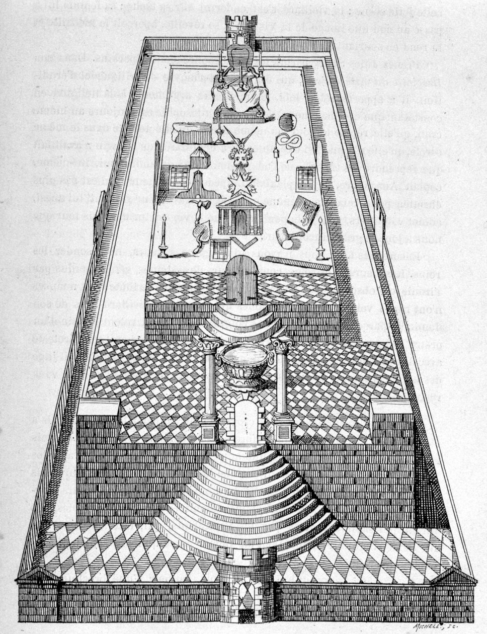 The temple of Solomon in Jerusalem, according to one of the figures to be drawn on the floor of the lodges during the Franco-Masonic receptions - in 