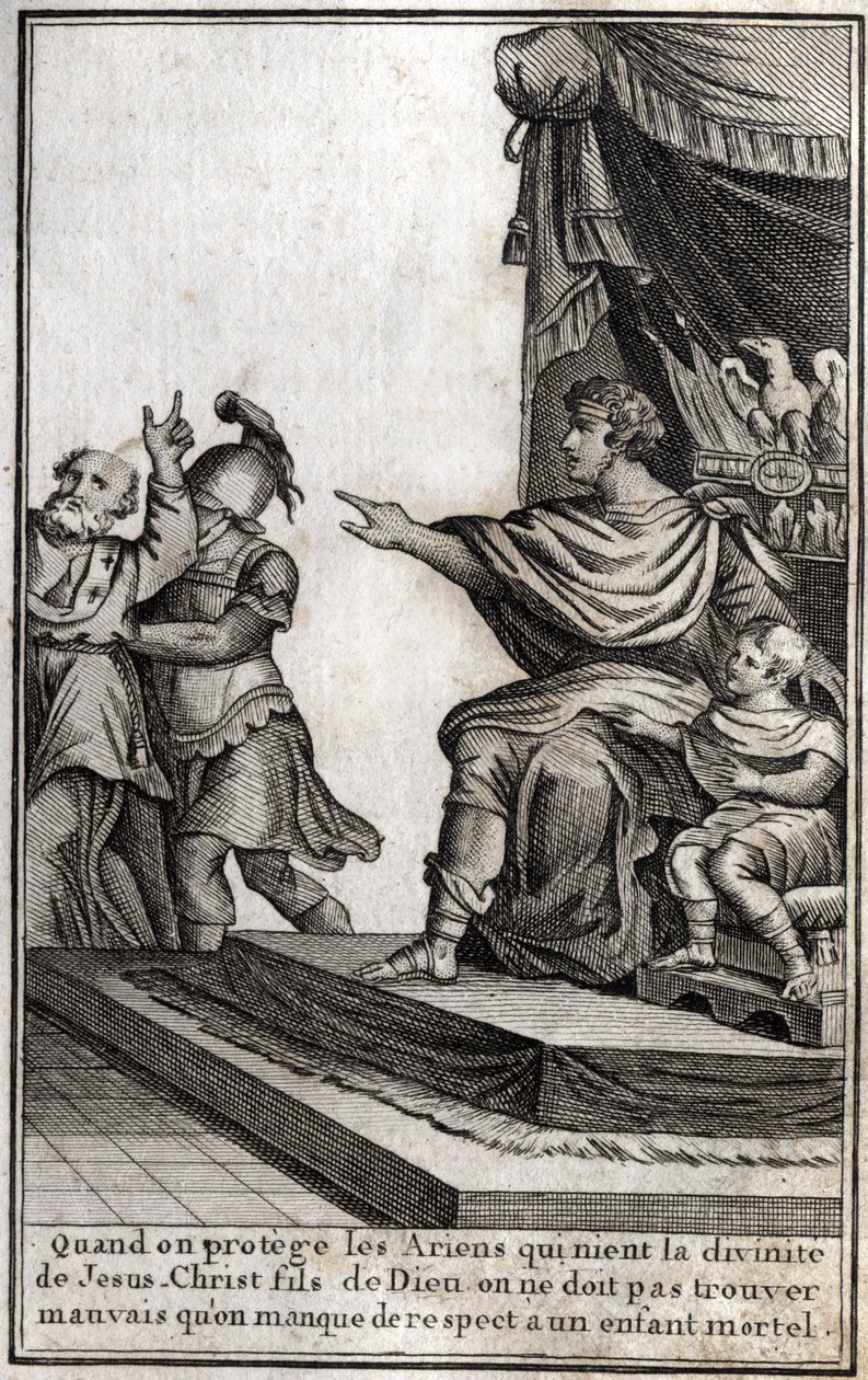 Theodosius I (Flavius Theodosius) (347-395), Roman emperor, had Amphiloque, bishop of Icone, arrested for disrespect for his son, Arcadius (377-408). The bishop declares 