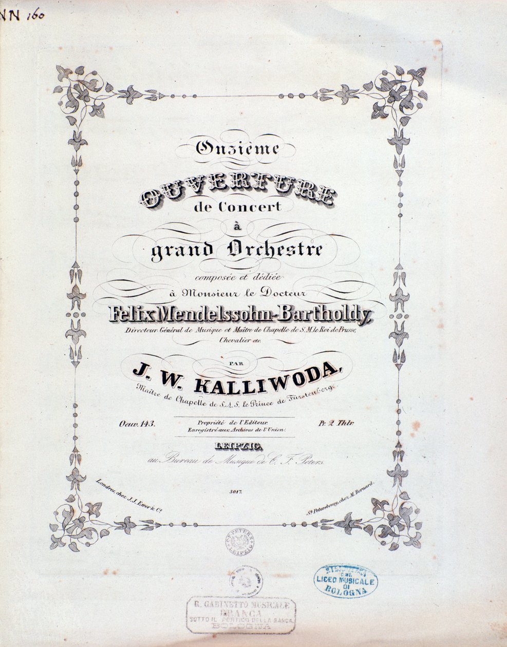 Title page of musical score of Ouverture No. 11 by Kalliwoda by Unknown artist