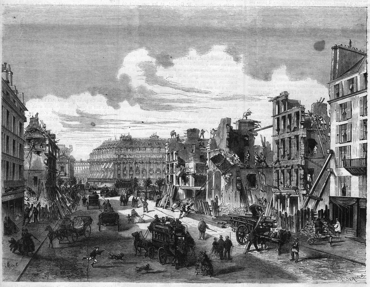 Transformations of Paris under the Second Empire: demolition of the Rue de la Paix for the opening of the Rue Reaumur. Engraving in 