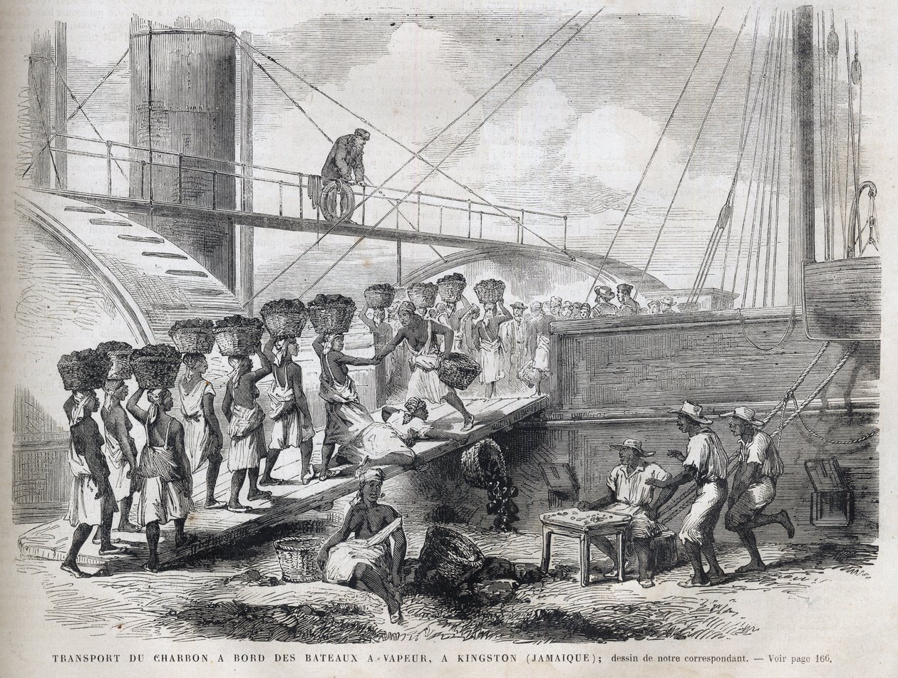 Transport of Coal on Board Steamships in Kingston - Engraving from 