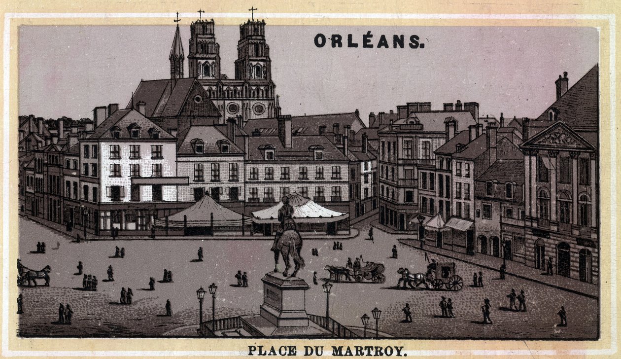 View of Place du Martroy in Orleans, Department of Loiret and Centre region, France. Chromolithography of the late 19th century by Unknown artist