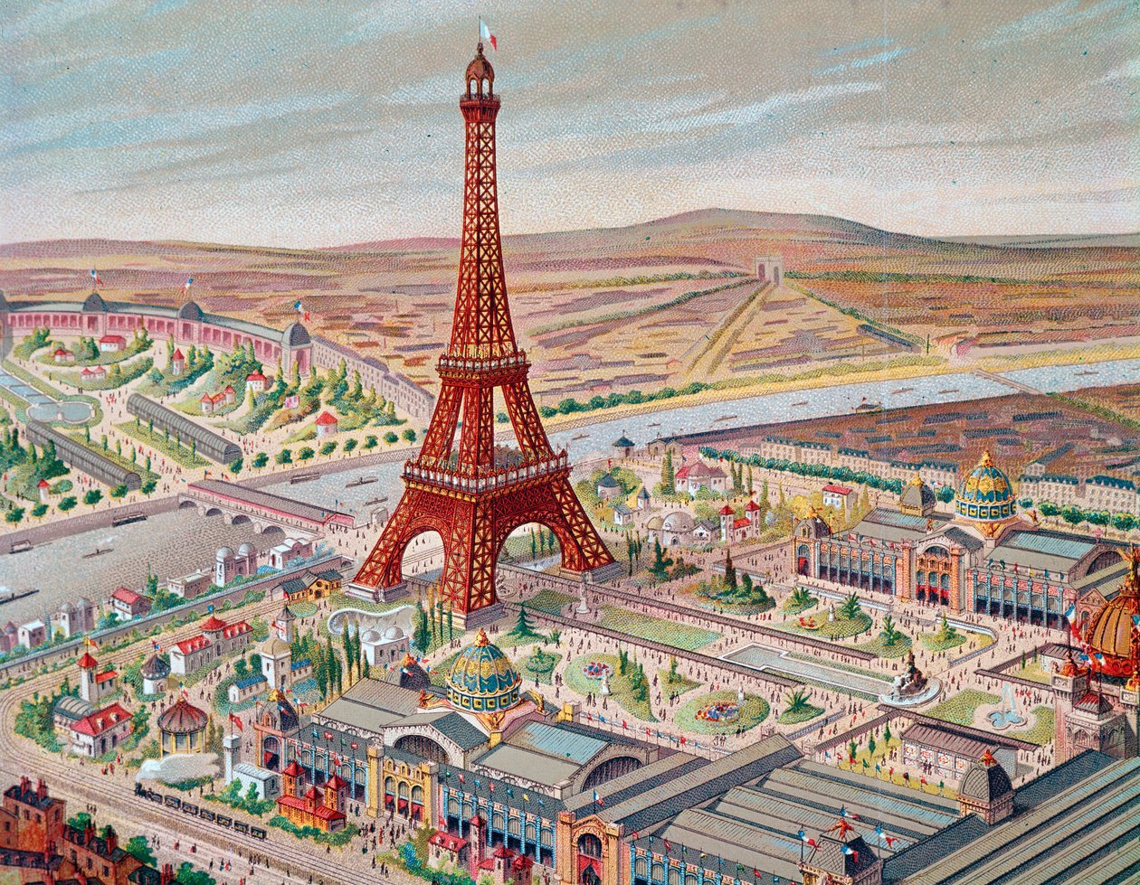 View of the Universal Exhibition with the different pavilions and the Eiffel Tower by Unknown artist