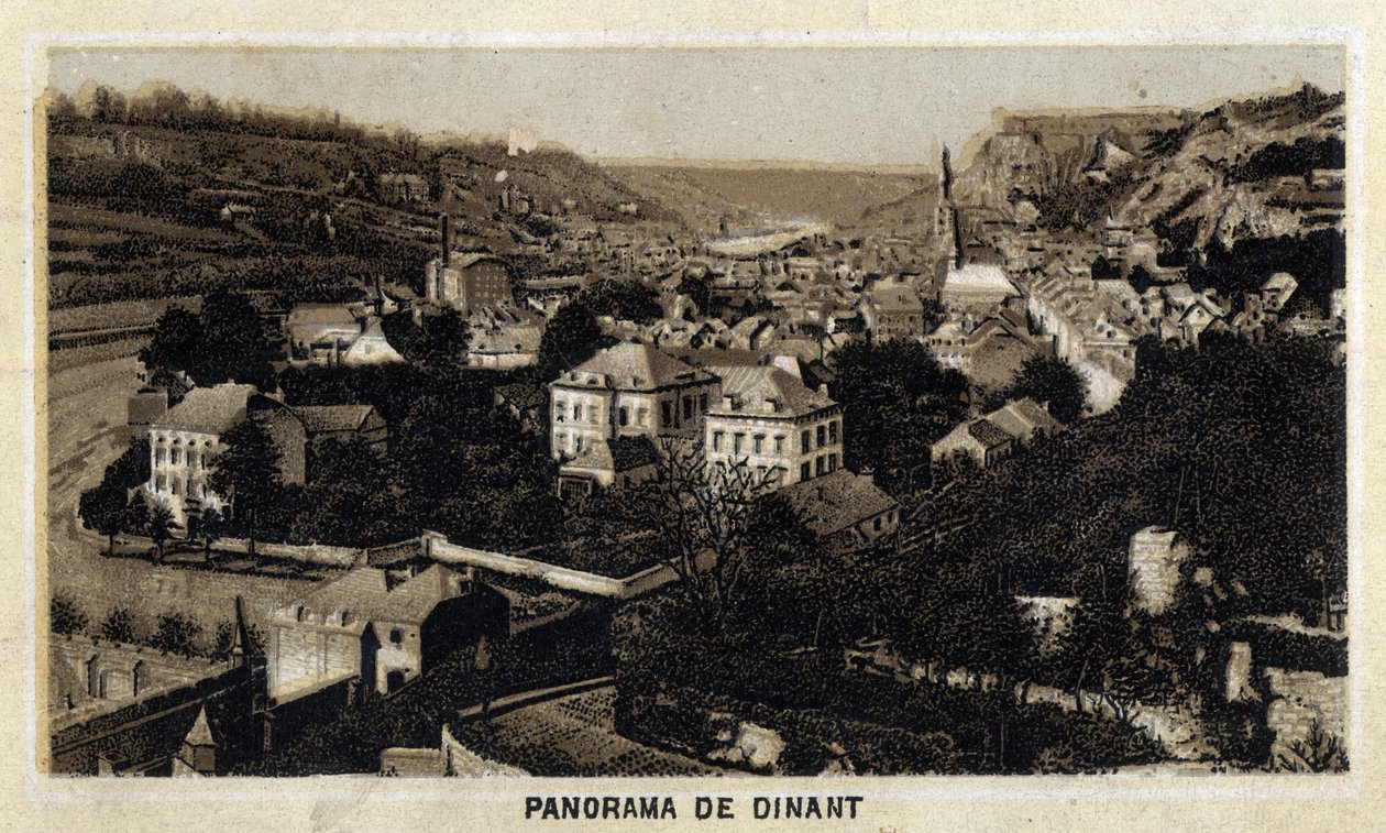 View of the city of Dinant, Wallonia, Belgium. Chromolithography of the end of the 19th century. by Unknown artist