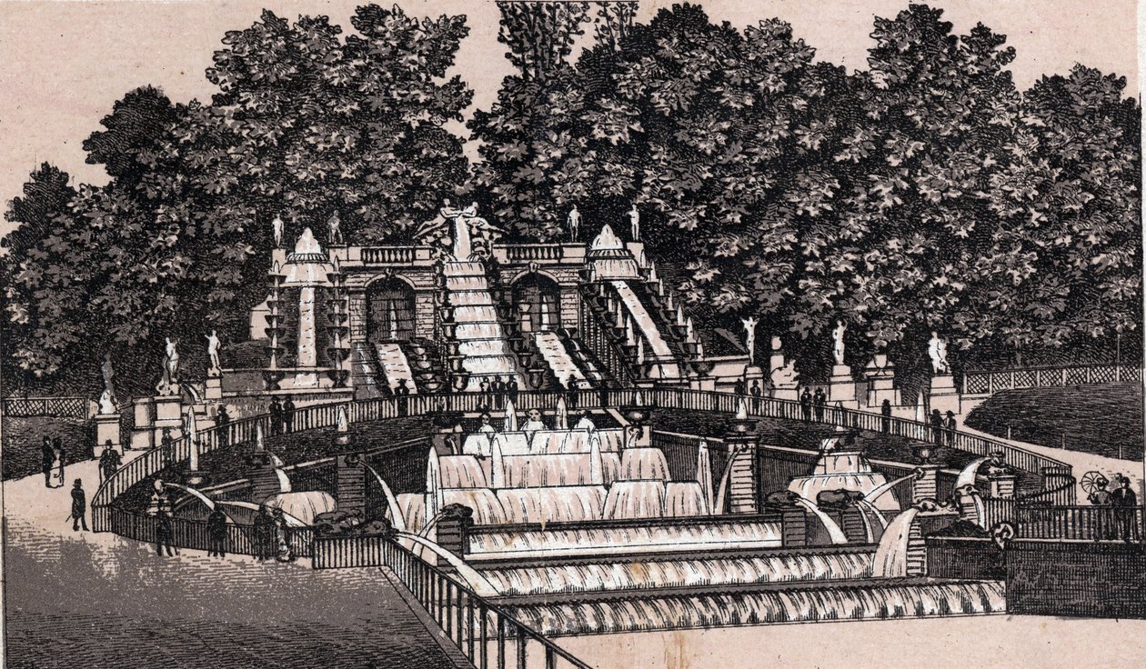 View of the large waterfall in the park of Saint Cloud, France. The world illustrates 168 views. Undated (end 19th century) by Unknown artist