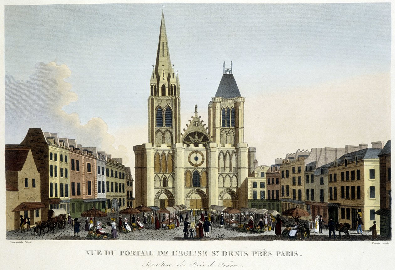 View of the portal of the church of St Denis, near Paris, burial of the kings of France, and market on the square - in “Paris par Courvoisier” by Unknown artist
