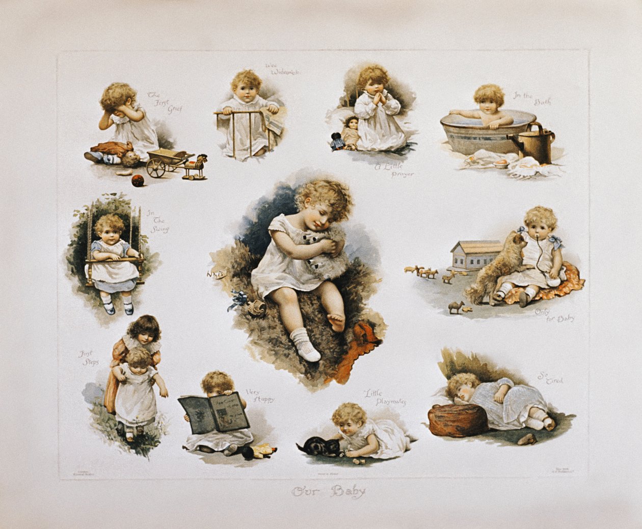 Vintage Poster of Baby Girl Doing Various Activities by Unknown Artist