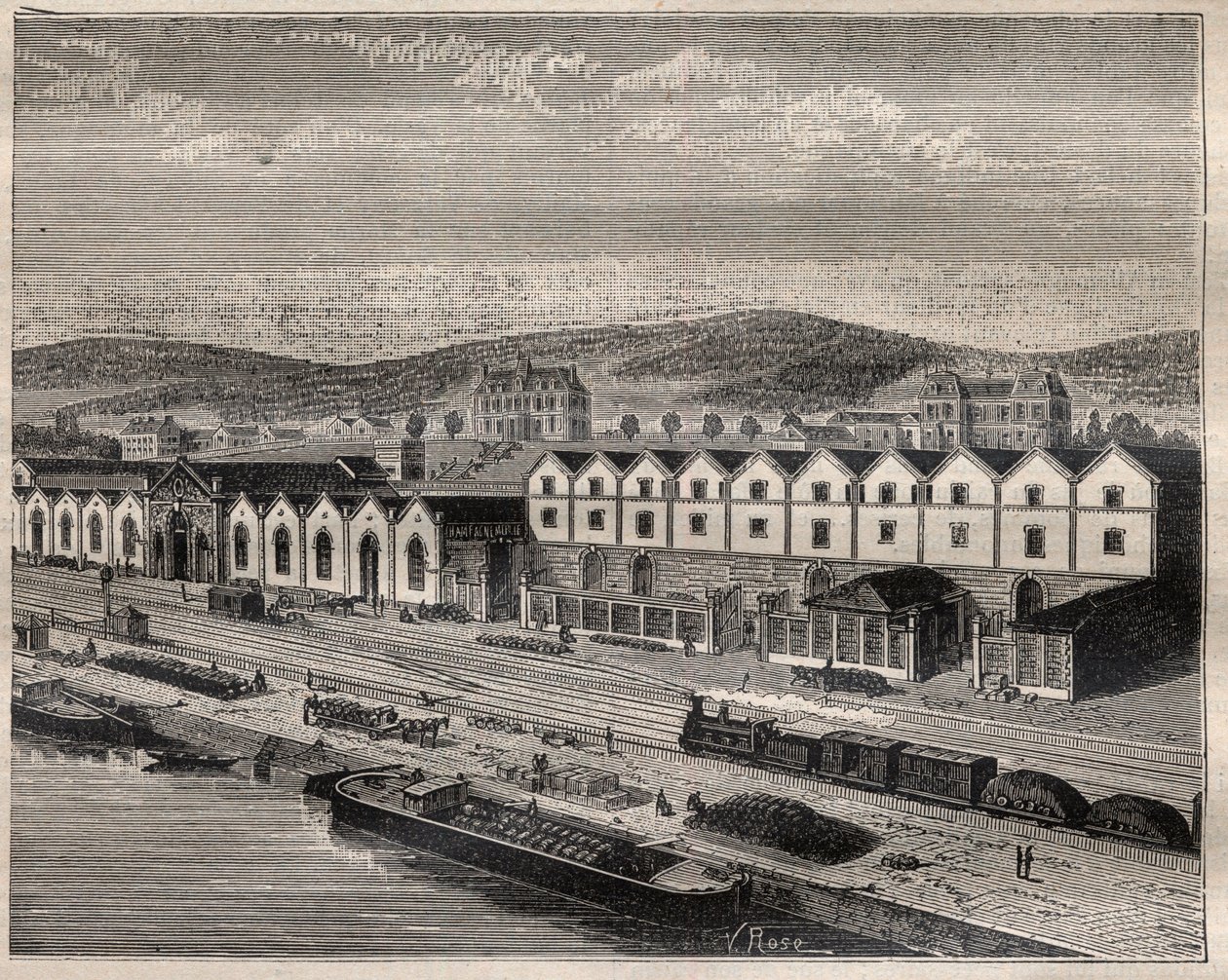 View of the Chateau de Pekin, Main Establishment of the Compagnie des Grands Vins de Champagne by Eugene Mercier - Engraving in 