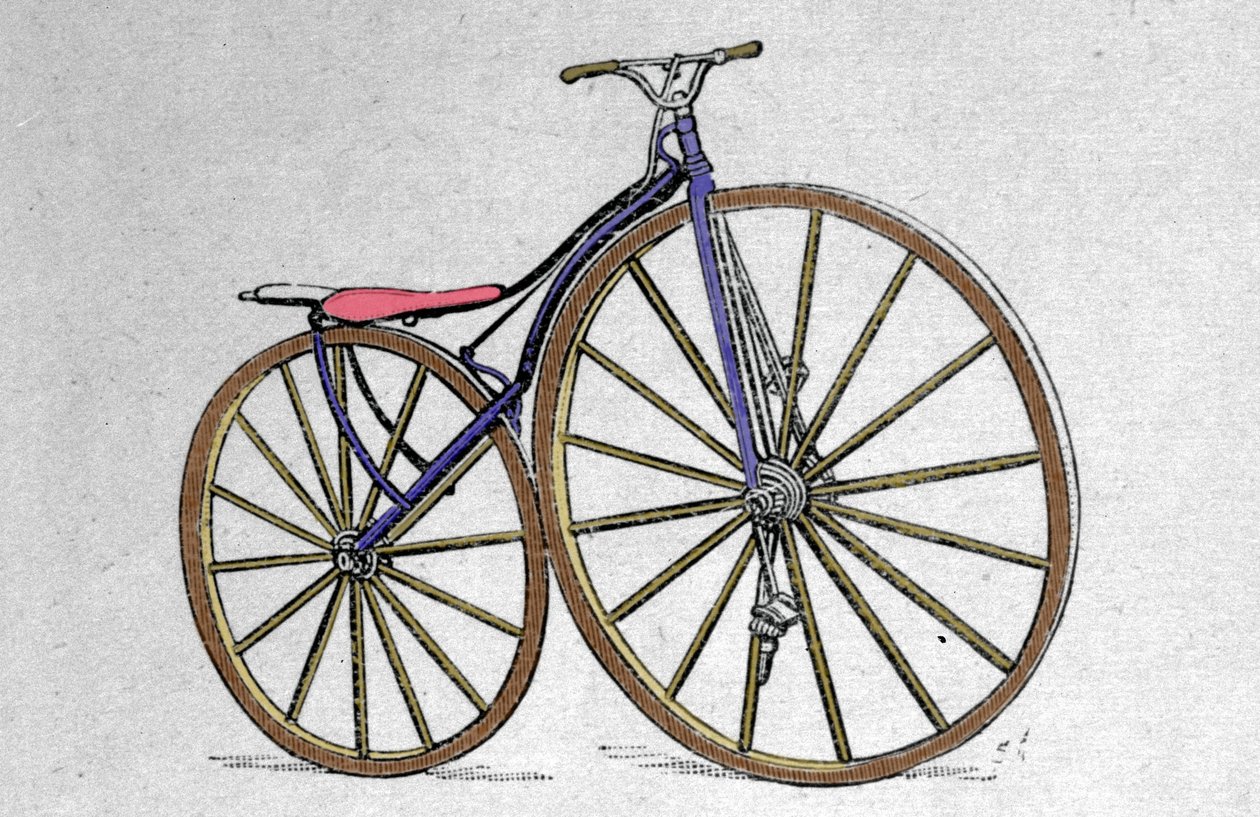 Wooden velocipede model. Pierre Michaux invented the pedal in the early 1860s