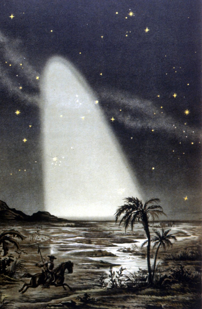 Zodiacal light phenomenon on the Mexican savannah. 19th century colour lithography. by Unknown artist