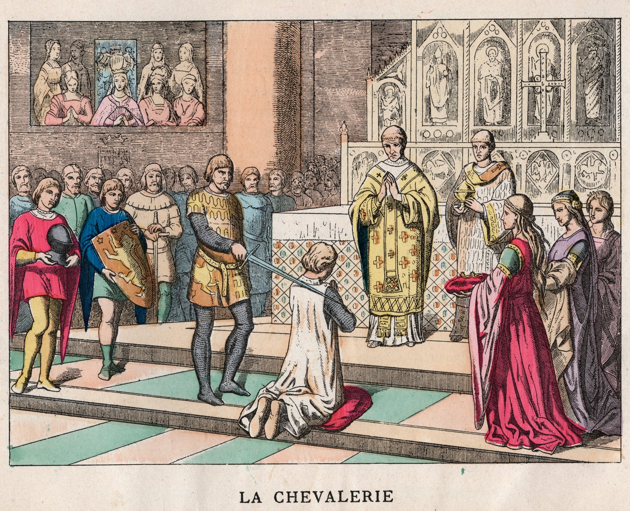 Knighting - La Chivalerie - Softening of a Knight - Engraving of the End of the 19th Century in 
