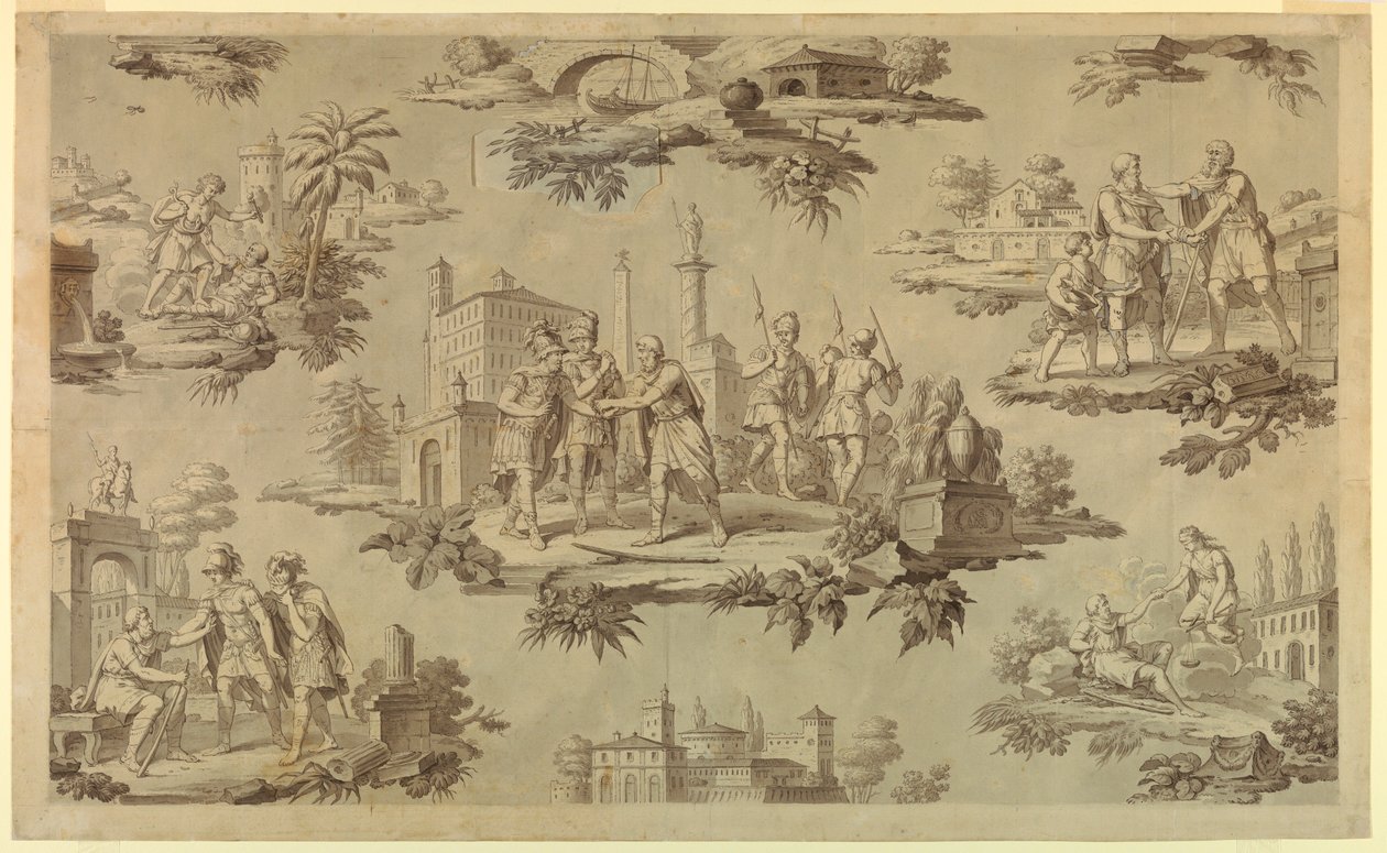 Drawing, Cartoon for Cotton Printing: The Life of Belisarius, ca. 1820 by Unknown artistUnknown artist