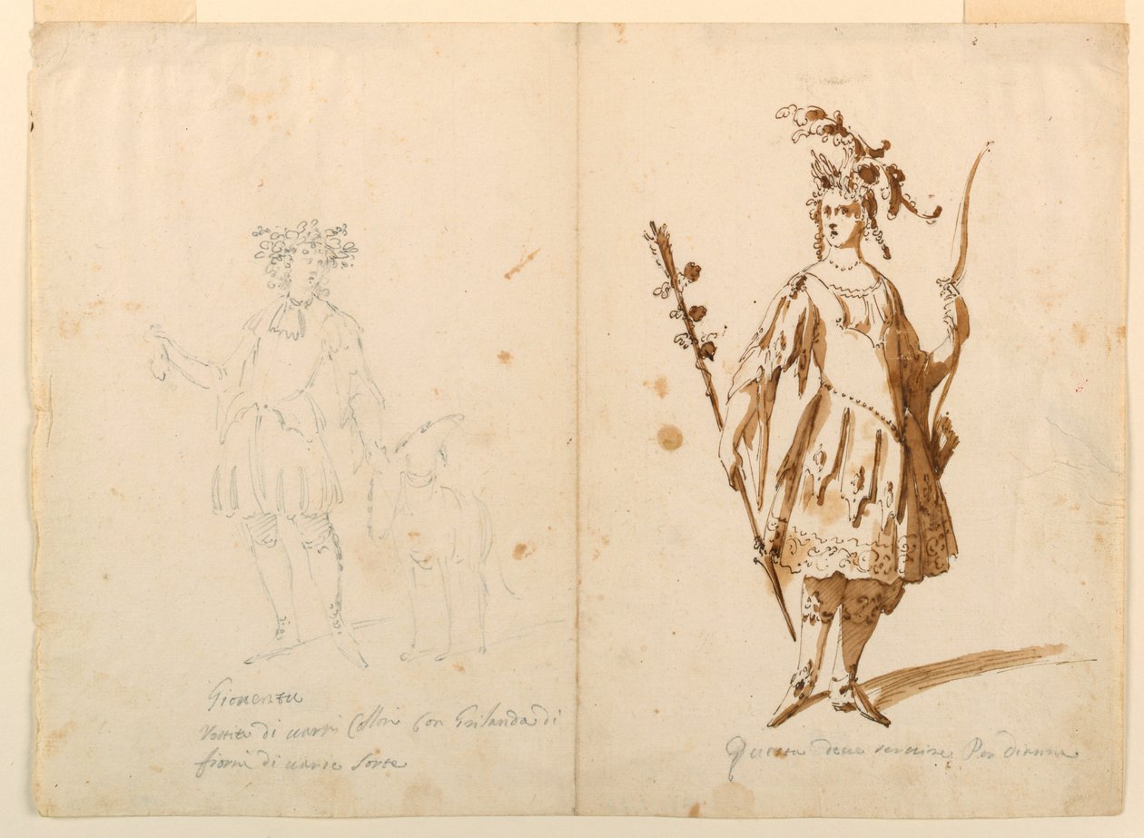 Costume Design: Youth and Diana for a Ballet, ca. 1720 by Unknown artistUnknown artist