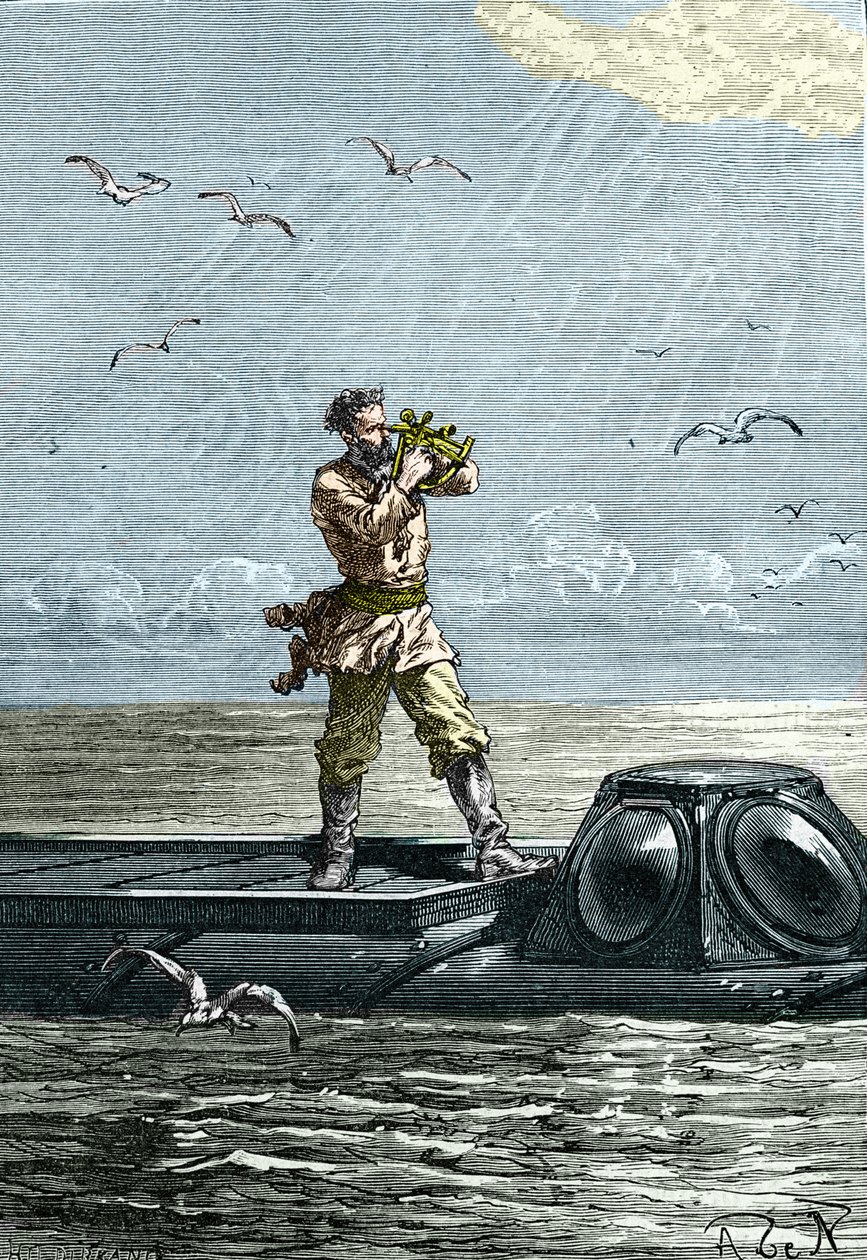 20,000 leagues under the sea. Captain Nemo on the submarine Nautilus. Illustration from the novel by Jules Verne Twenty thousand leagues under the seas by Unknown artist
