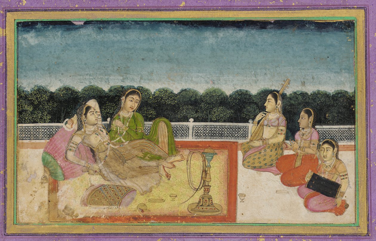 A Lady and Attendant on a Terrace at Evening, with Three Women Musicians by Unknown artist