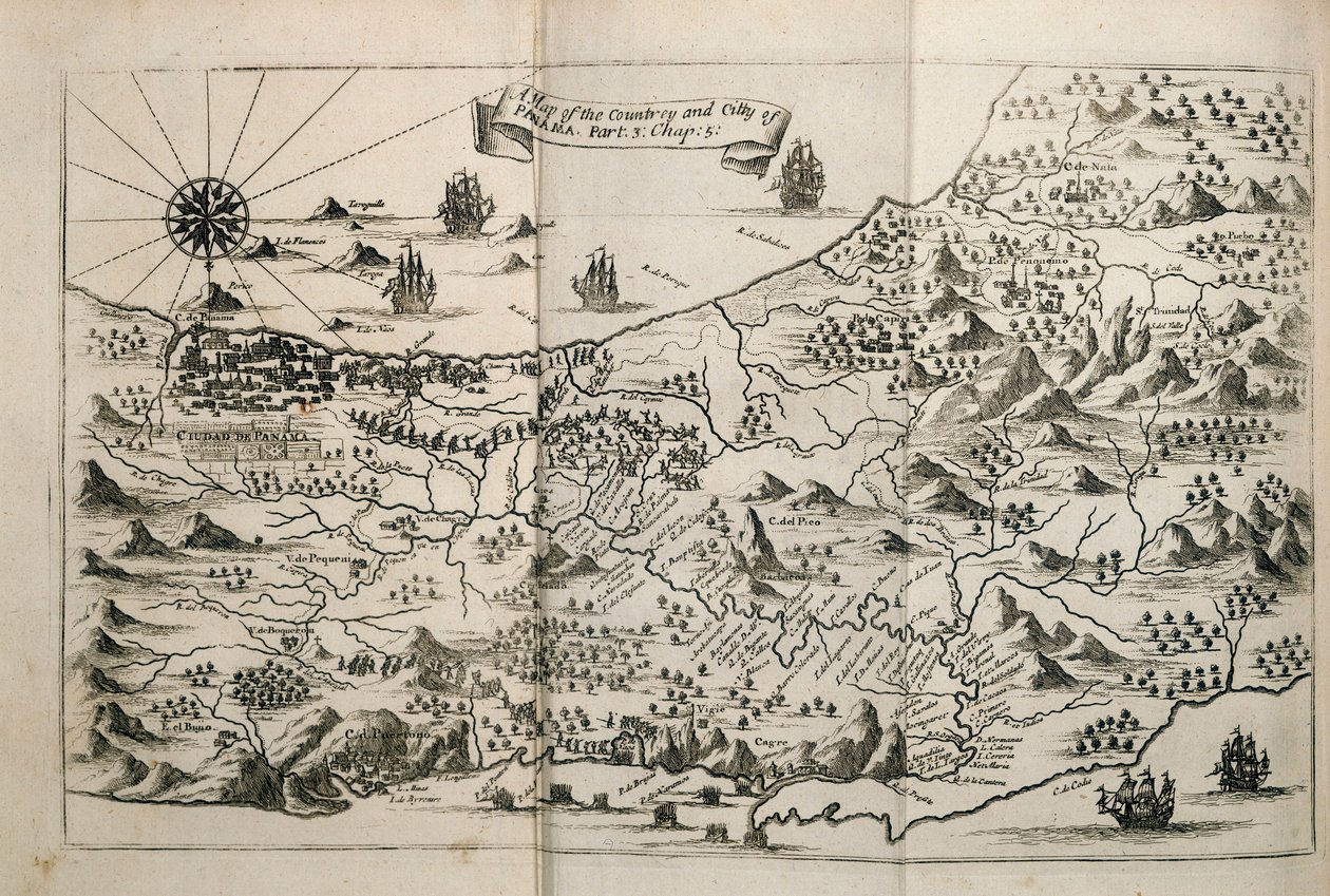 A Map of the Country and City of Panama. Part. 3 : Chap : 5. (engraving) by Unknown artist