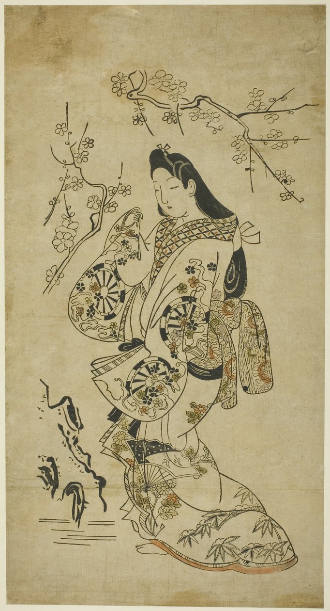 A Young Woman Walking near a Plum Tree by Unknown artist
