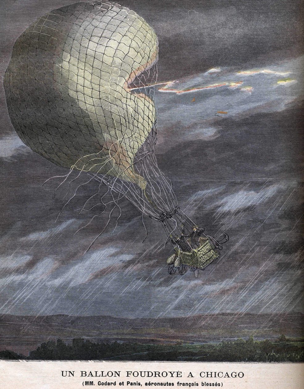 A balloon struck at Chicago. Louis Godard Jr. (1858-1933) and Panis wounded on Saturday, July 25 by Unknown artist