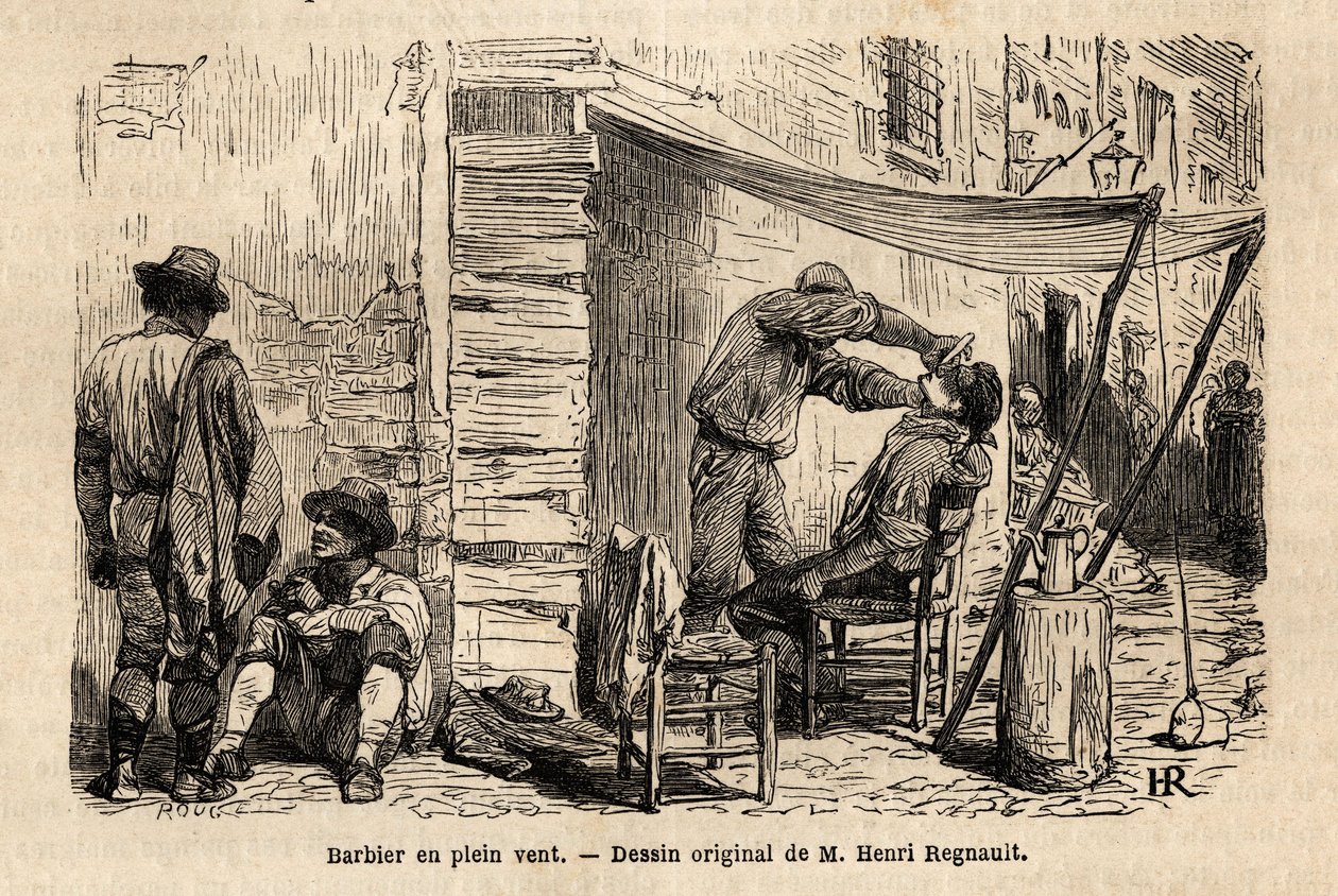 A Barber in the Wind in the Streets of Rome. Engraving to Illustrate the Voyage to Rome, by Francis Wey, in 1864-1868, Published in Le Tour du Monde, Nouveau Journal des Voyages by Unknown artist