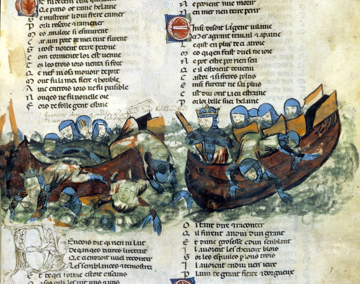 A naval battle. 13th century miniature by Unknown artist