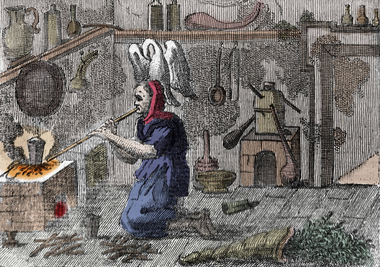 A Witch in Her Laboratory Preparing a Magic Potion