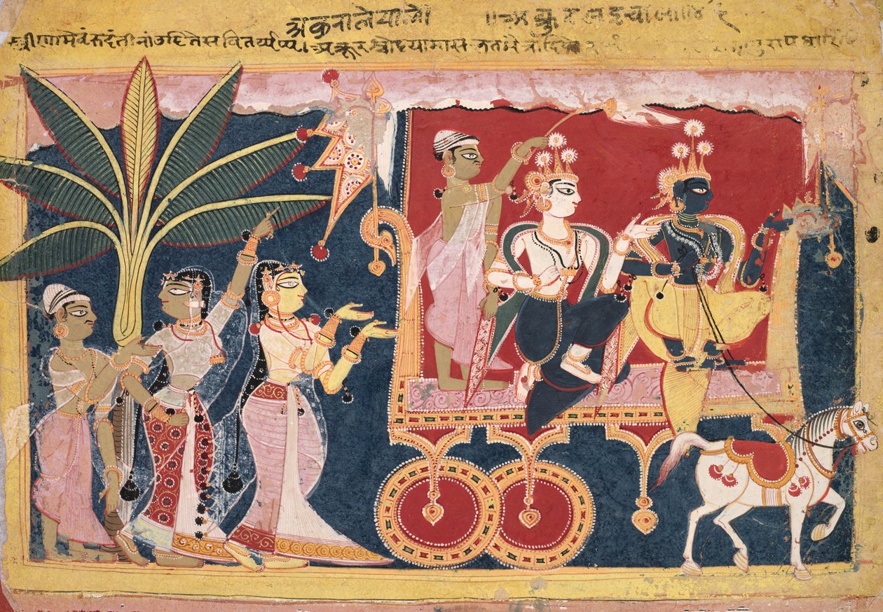 Akrura Drives Krishna and Balarama to Mathura (Isarda Bhagavata Purana) by Unknown artist