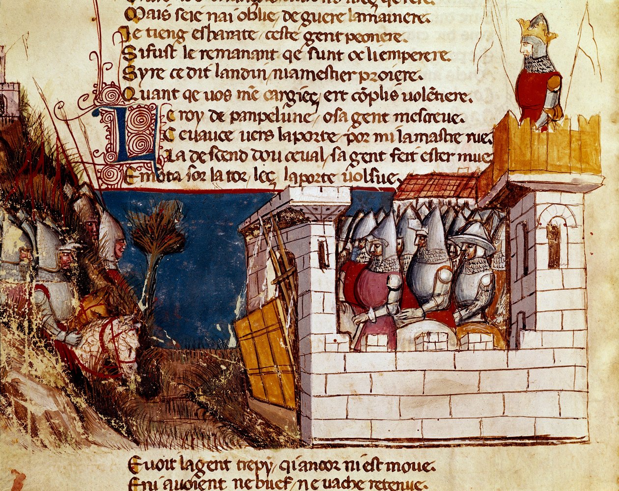 An army takes refuge in a castle and climbs the drawbridge by Unknown artist