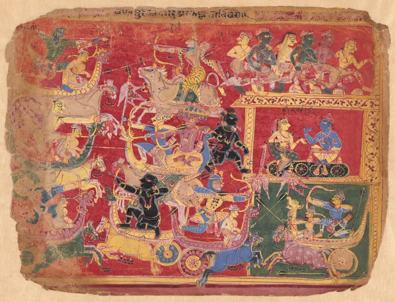 Battle of the Forces of Krishna and Bana, from a copy of the Dispersed Bhagavat Purana by Unknown artist