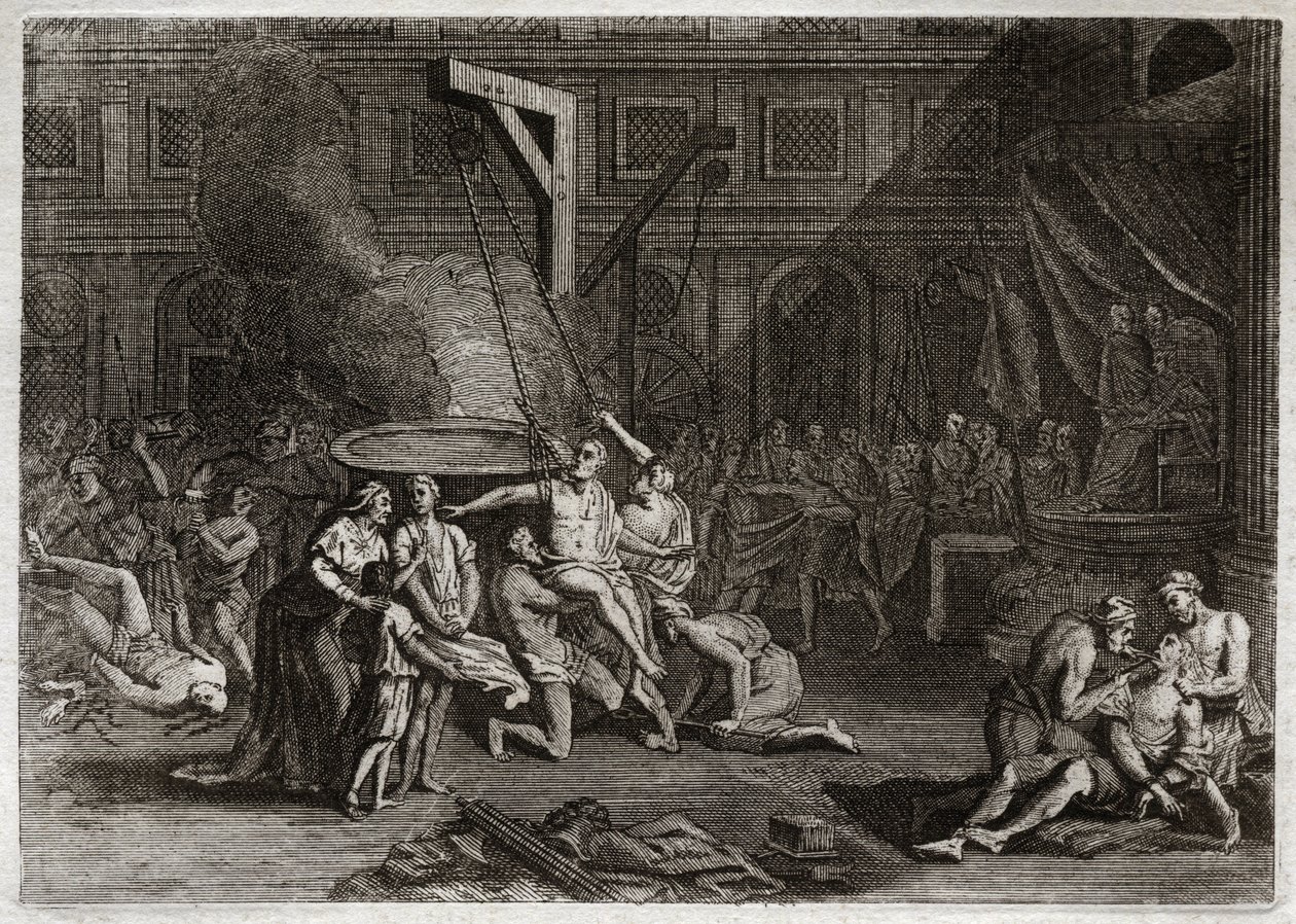 Bible of Royaumont, Old Testament: Martyrdom of the Machabees. The seven Maccabees brothers are martyred rather than betraying their own faith. Illustration from 1811 by Unknown artist