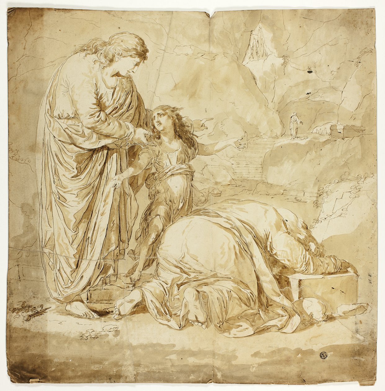 Biblical Scene with Two Women and Child in Foreground by Unknown artist