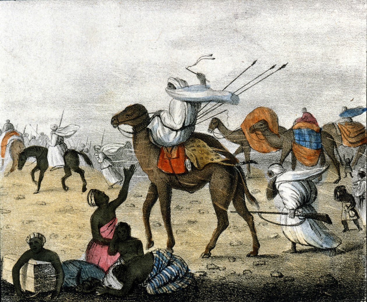 Caravan in the desert in Morocco during a windstorm by Unknown artist
