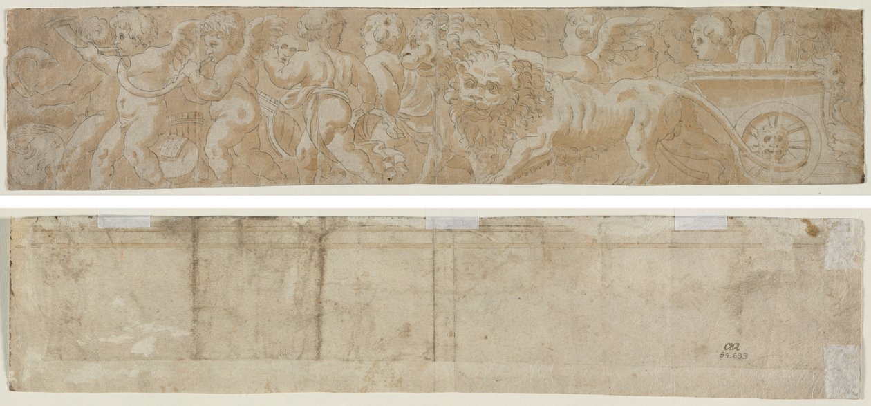 Chariot Drawn by Lions with Amorini (recto) Partial Architectural Study (verso) by Unknown artist