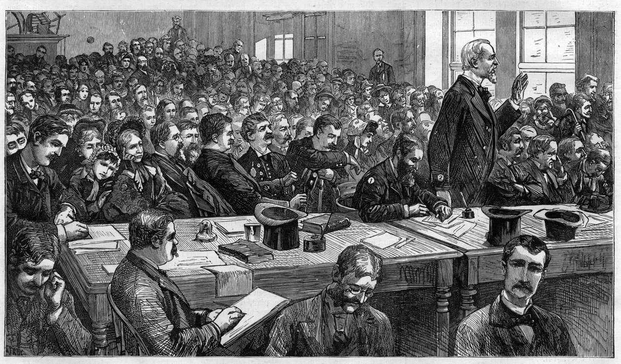 Charles Julius Guiteau (1841-1882), murderer of U.S. president James Abram Garfield (1831-1881), during trial in 1881, United States by Unknown artist