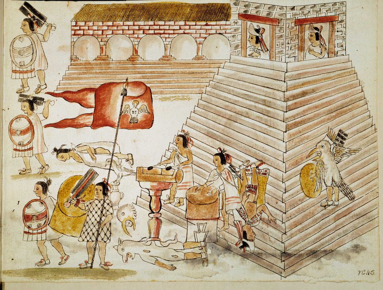 Conquest of Mexico: Destruction of Tenochtitlan, capital of the Aztec empire, by the armies of the conquistador Hernan Cortes (1485-1547) on 24/06/1520. Miniature from a manuscript by Unknown artist