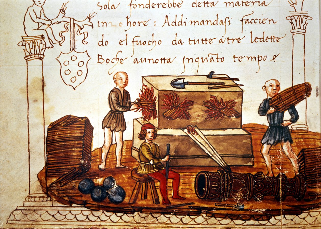 Construction of a bomb (mortar) in the 15th century. From the book of mathematics by Giuliano de