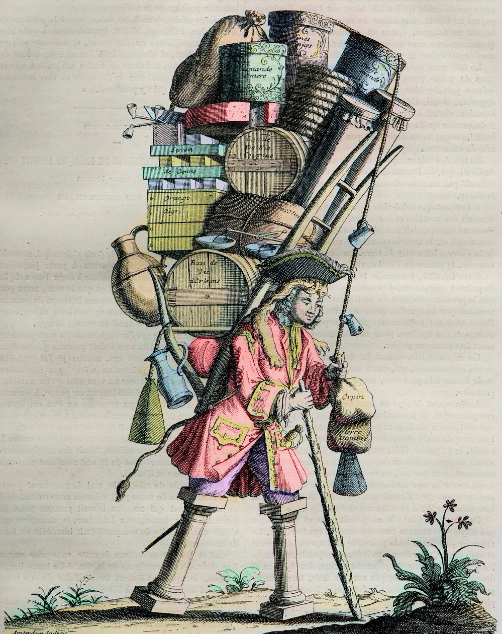 Costumes of Paris Through the Century - Engraving No. 81 Entitled Admire la Force - Caricature Made by Druggists Against Armand Nompar II de Caumont (1679-1761) Duke of La Force Accused of Monopoly in 1721 by Unknown artist