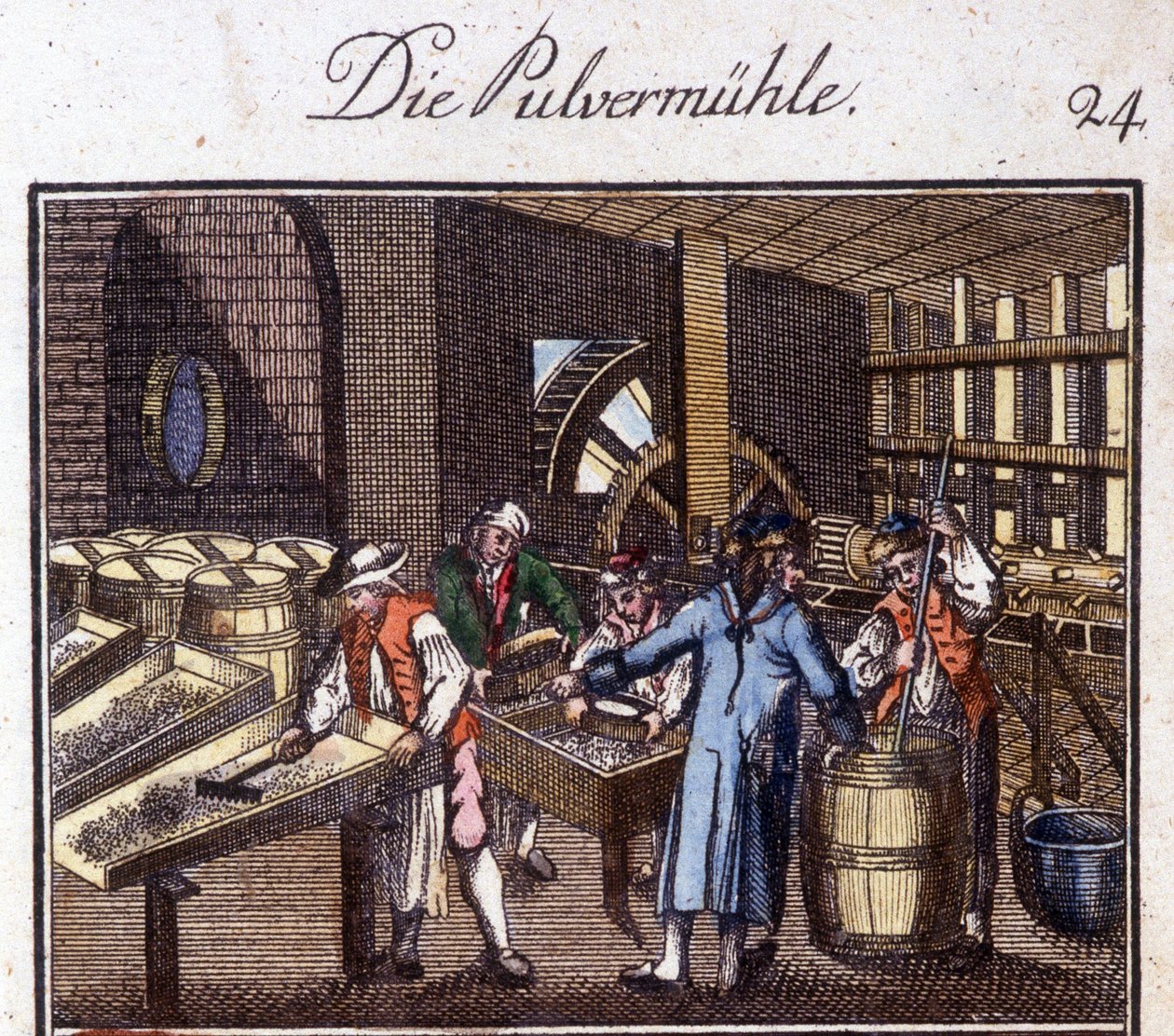 Crafts: the powder maker in his workshop. In “Comprehensive description of arts and crafts and workshops for young people” by Johan Peter Vue. Ed. Nuremberg, Weigel and Schneider by Unknown artist