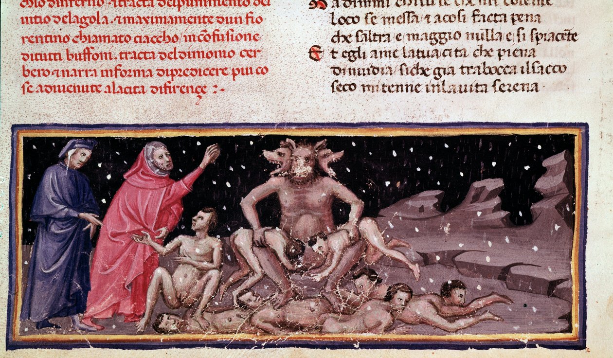 Dante and Virgil Meet Ciacco and Cerbere with the Gluttonous (Song 9 from Hell, in the Divine Comedy) by Unknown artist
