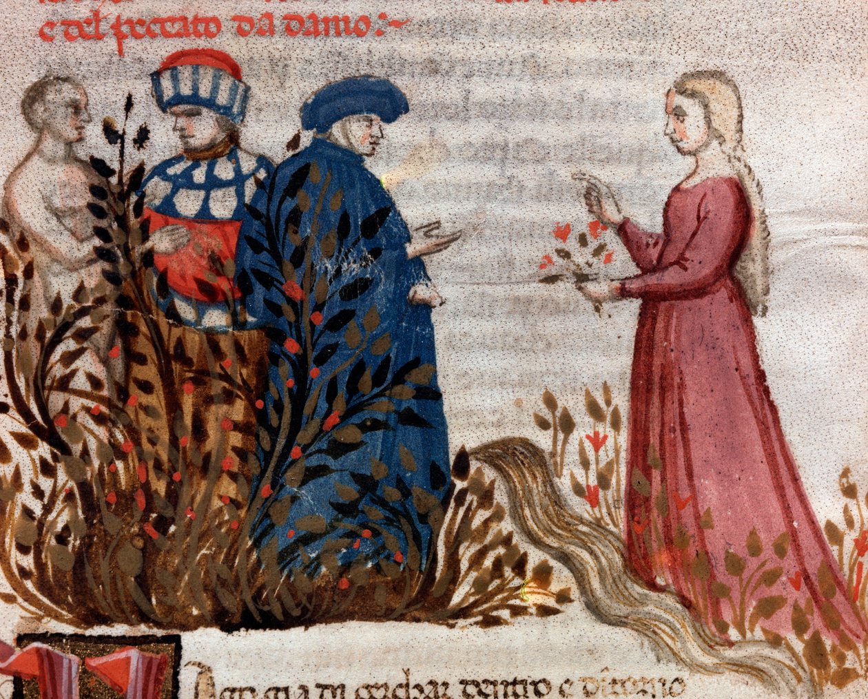 Dante meets Matelda (song 28 from Purgatory, in the Divine Comedy) - Miniature by Unknown artist