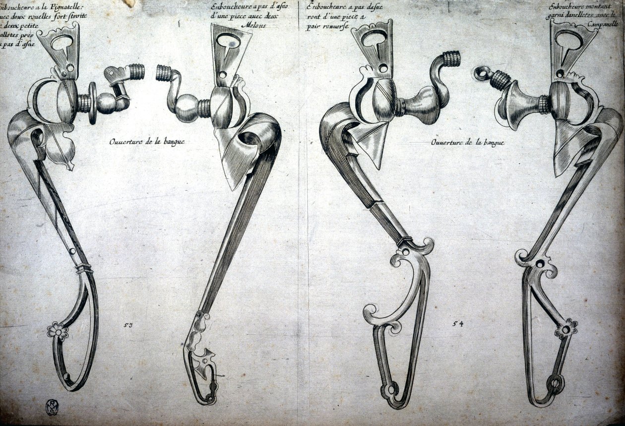 Drawing of horse bits by Unknown artist