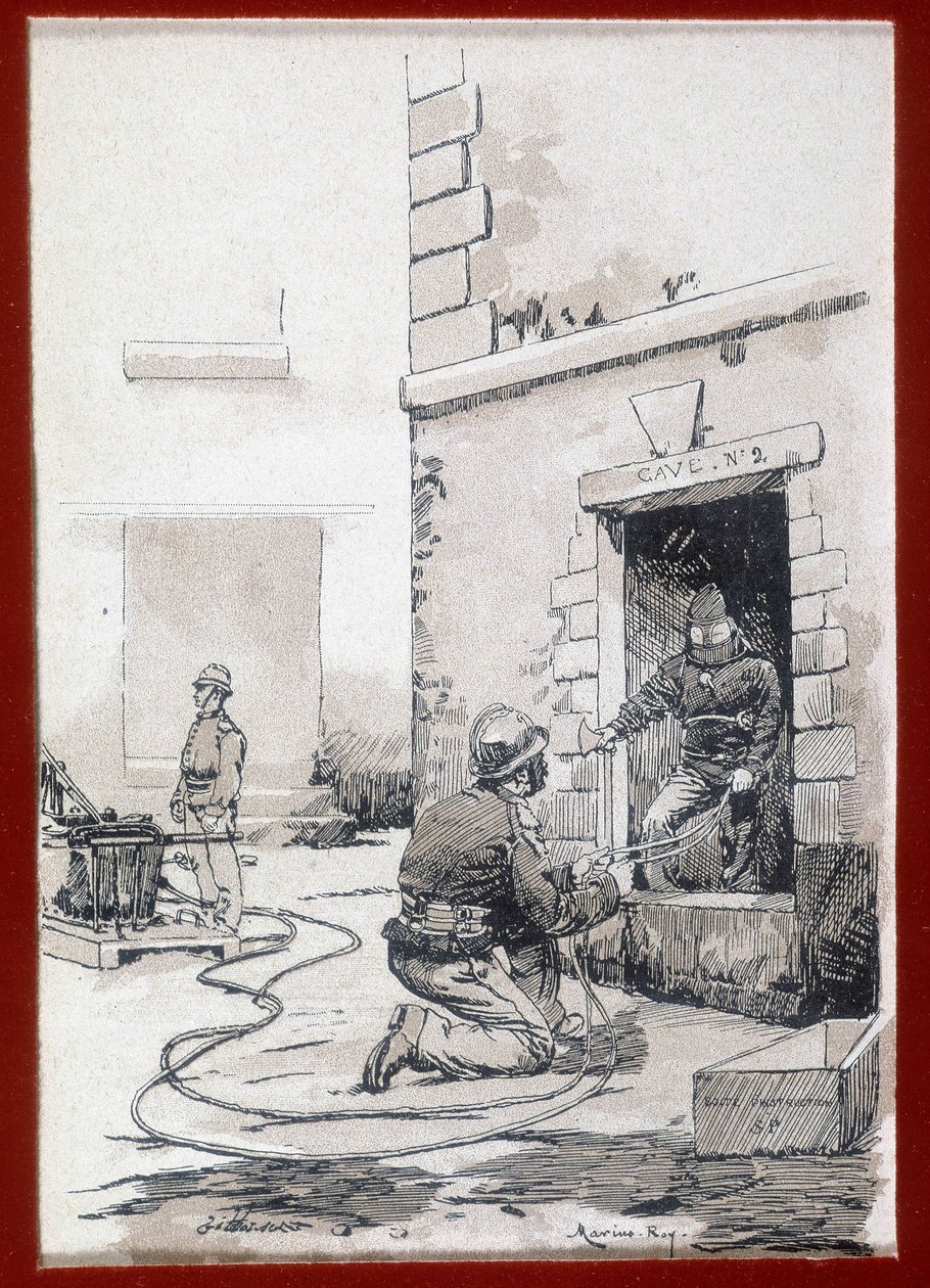 Firefighters: fire apparatus from cellars (engraving) by Unknown artist