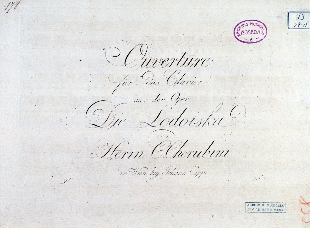 First page of musical score of ouverture for pianoforte from the 