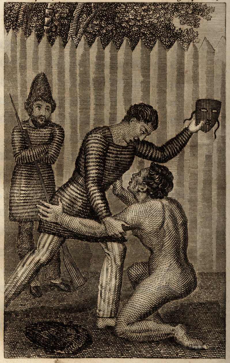 Friday is Thrown into the Arms of Robinson Crusoe (Engraving in 